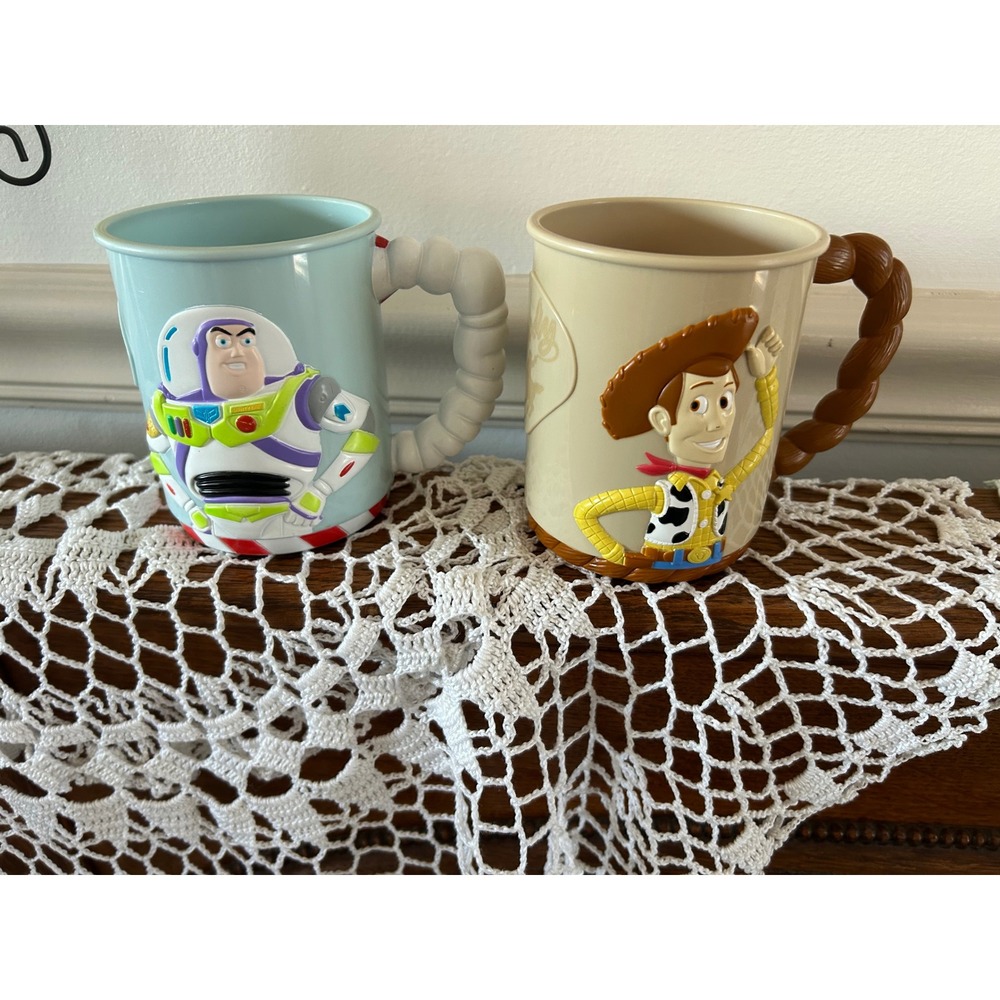 Vintage Disney Toy Story Buzz Lightyear Woody Plastic Mugs Ocean Spray Set of 2